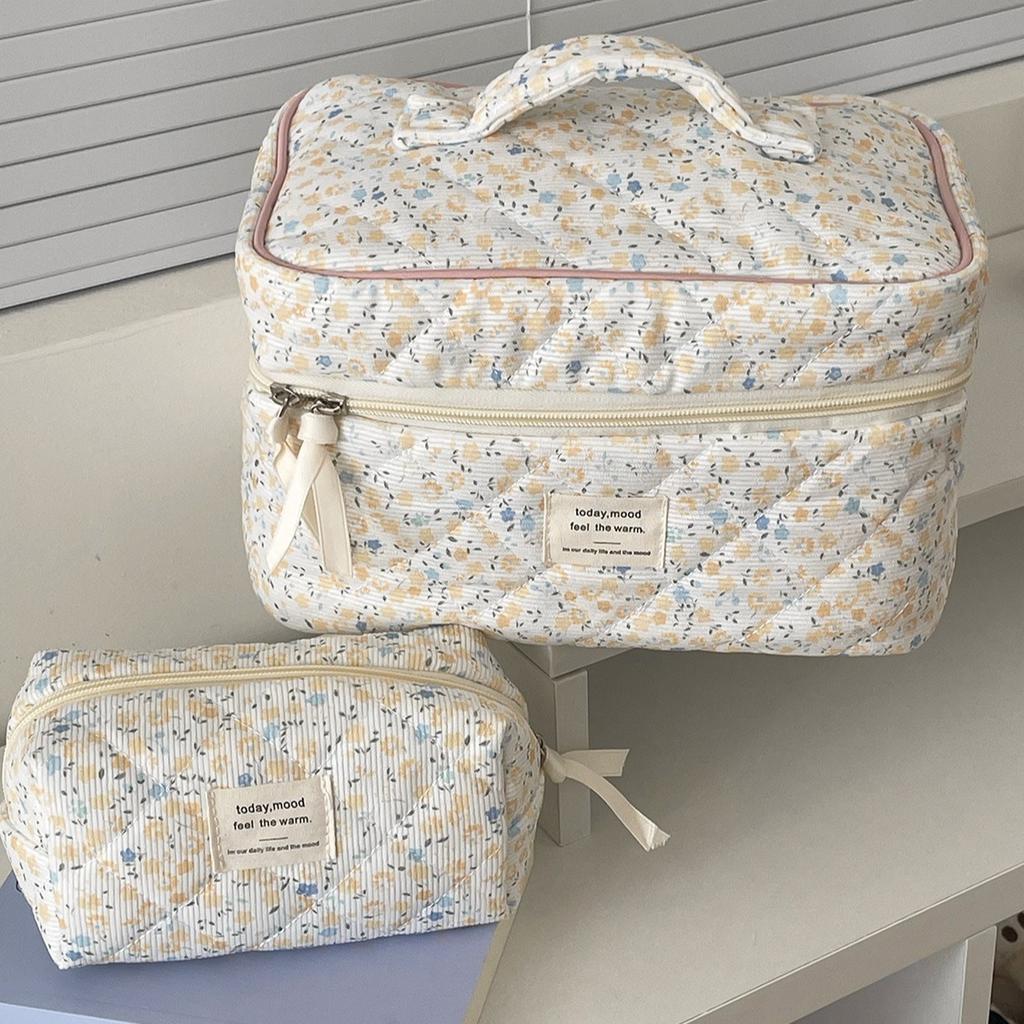 Cord-Blumen-Kosmetiktasche für Damen, große Kapazität, Kulturtasche, süß, hohe Qualität, Kosmetik-Organizer, Aufbewahrungstasche