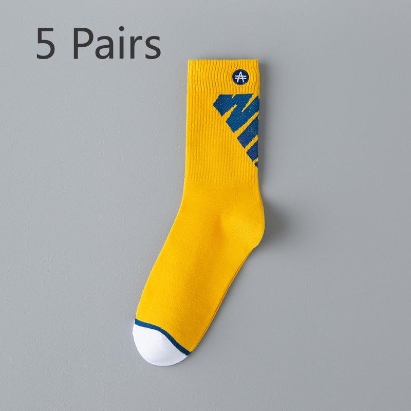 5 Pairs of Boys Spring and Autumn Pure Cotton Anti Foot Odor Sports Basketball Socks