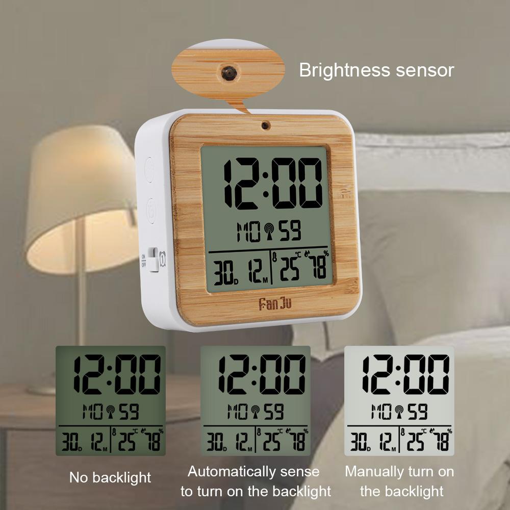 Digital Alarm Clock LED Dual Alarm  Temperature Humidity Meter DCF Function Backlight Table Desk Clocks