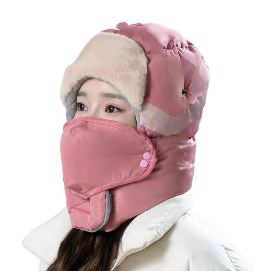 Riding Headgear Solid Color Windproof Warm Thermal Hat with Velvet Lining Detachable Face Guard Skiing Cycling Hat