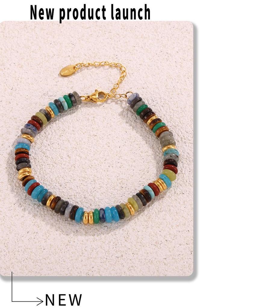 Retro Europejski i Amerykański Naszyjnik i Bransoletka z Koralików Abakusa z Kamienia Naturalnego - Ręcznie Robiony Etniczny Styl Koraliki w Kolorach Tęczy, Lekki Luksus.