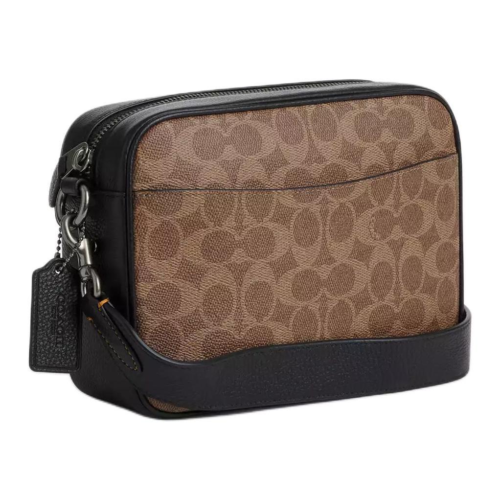 Coach Warner 22 Removable Shoulder Strap Zipper Closure Coated Canvas Crossbody Bag Small Men Bags Brown Black CW217-QBNRX