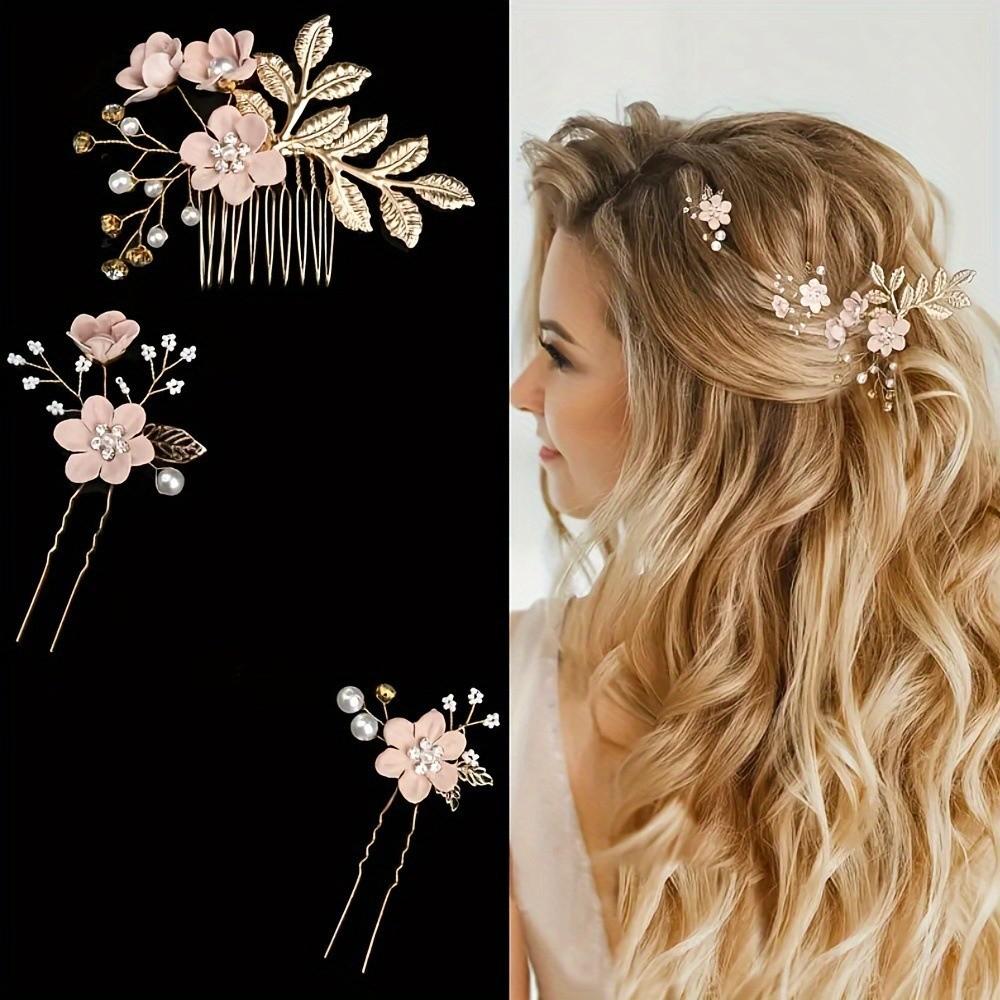 4 Stück Handgefertigte Braut-Haarkämme Künstliche Blume Hochzeitsfrisur Mode Blumen-Haarnadeln Geschenk