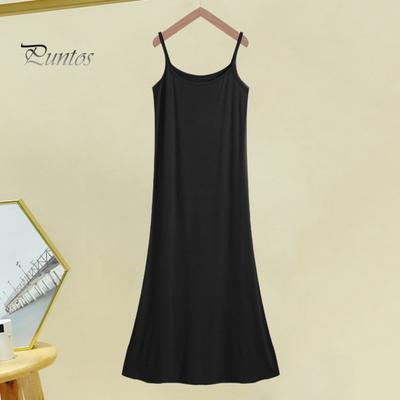 Summer Sundress Skeeveless Loose Solid Color Stretch Backless Round Neck A-line Inner Wear Outerwear Midi Dress Daily Slip Dress