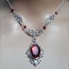 Retro Red Quartz Gothic Necklace Oval Pendant Red Beads Vintage Choker Embossed Pattern Charm Necklace Gifts