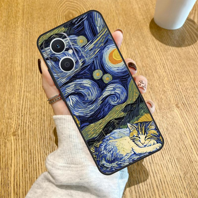 Cat Van Gogh's The Starry Night Case For OPPO Find X6 X5 X3 X2 Pro Lite Neo Reno 7 3 4 5 6 8 Lite 8T 2Z 4Z 5Z Cover Coque