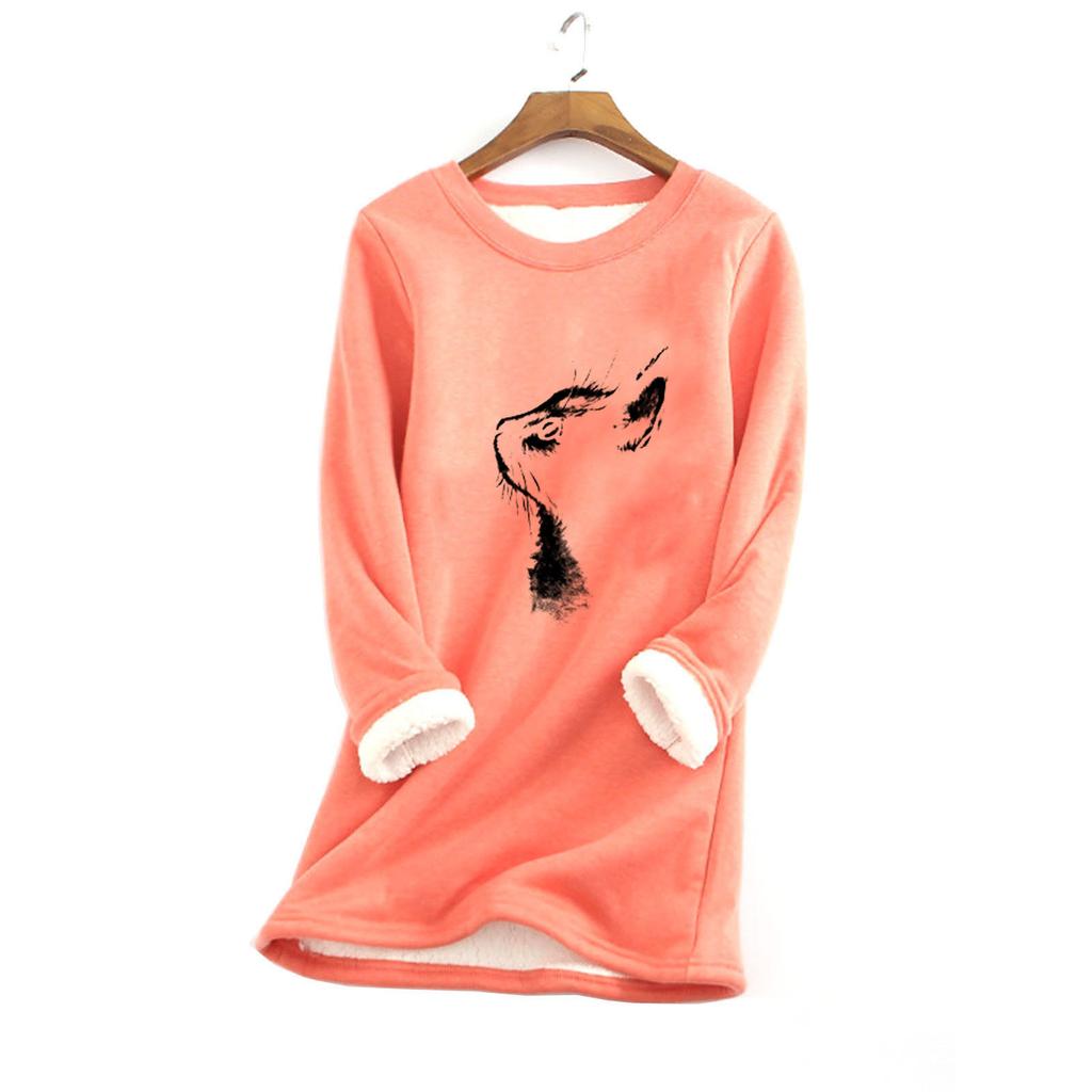 Women Thick Fleece Printing Sweatshirt Warm  Underwear Top