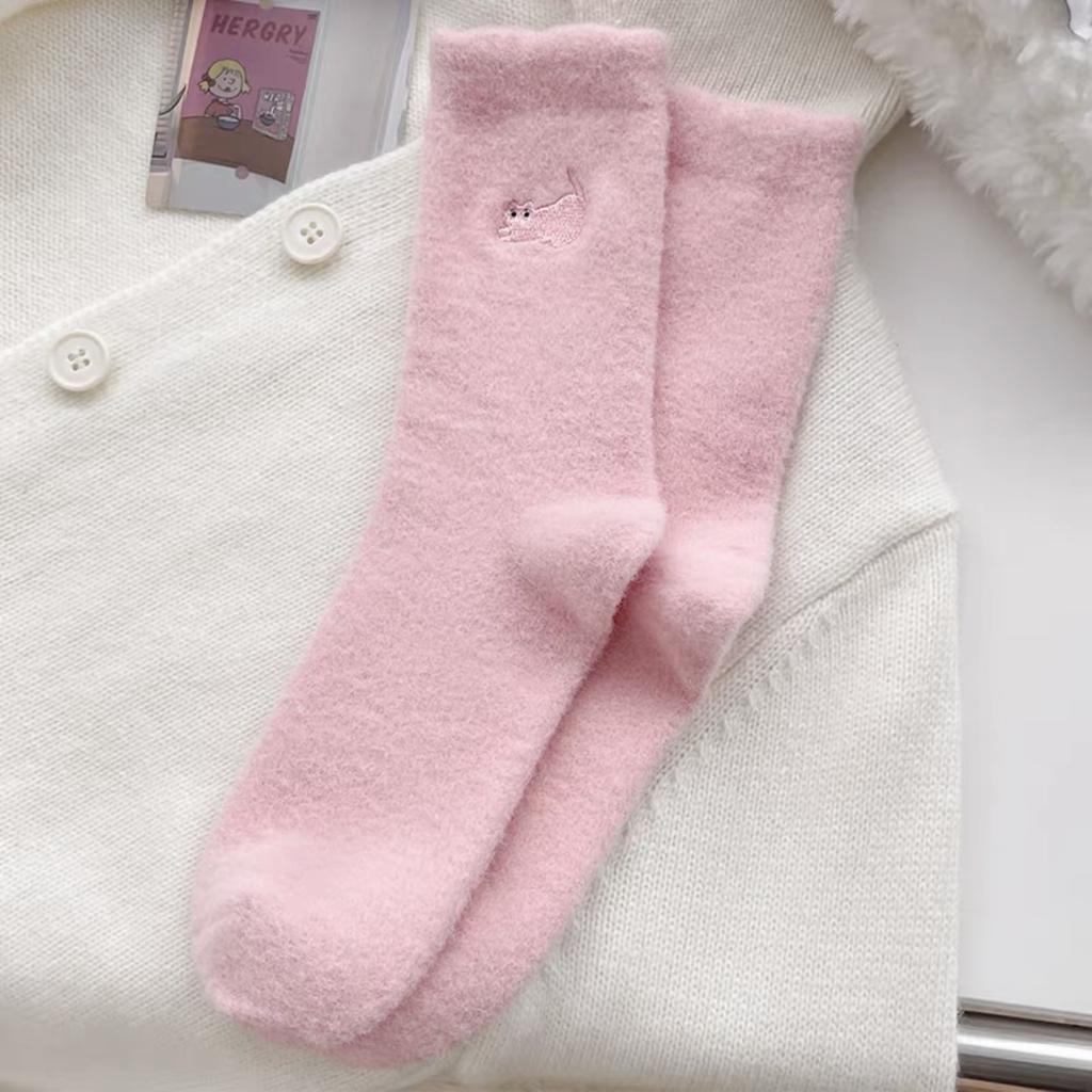 Premium Feel Cute Cat Cozy Hairy Mink Velvet Socks Autumn Winter Hosiery Thickened Plush Warm Sleep Home Fluffy Socks