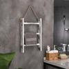Rustic French Country 3-Tier Wooden Ladder Shelf - Wall-Mounted Towel and Scarf Rack with Natural Jute Rope
