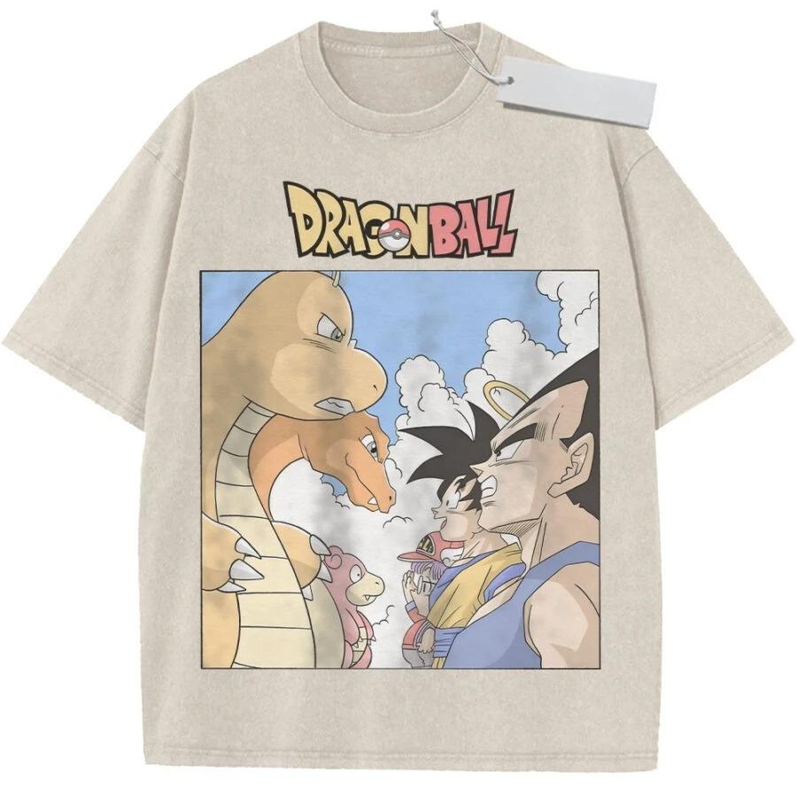 

T Shirt Sports T Shirt Short Sleeve T Shirt Multi Color Unisex Pure Cotton Washed Retro Dragon Ball Z Warriors Shenron Print M