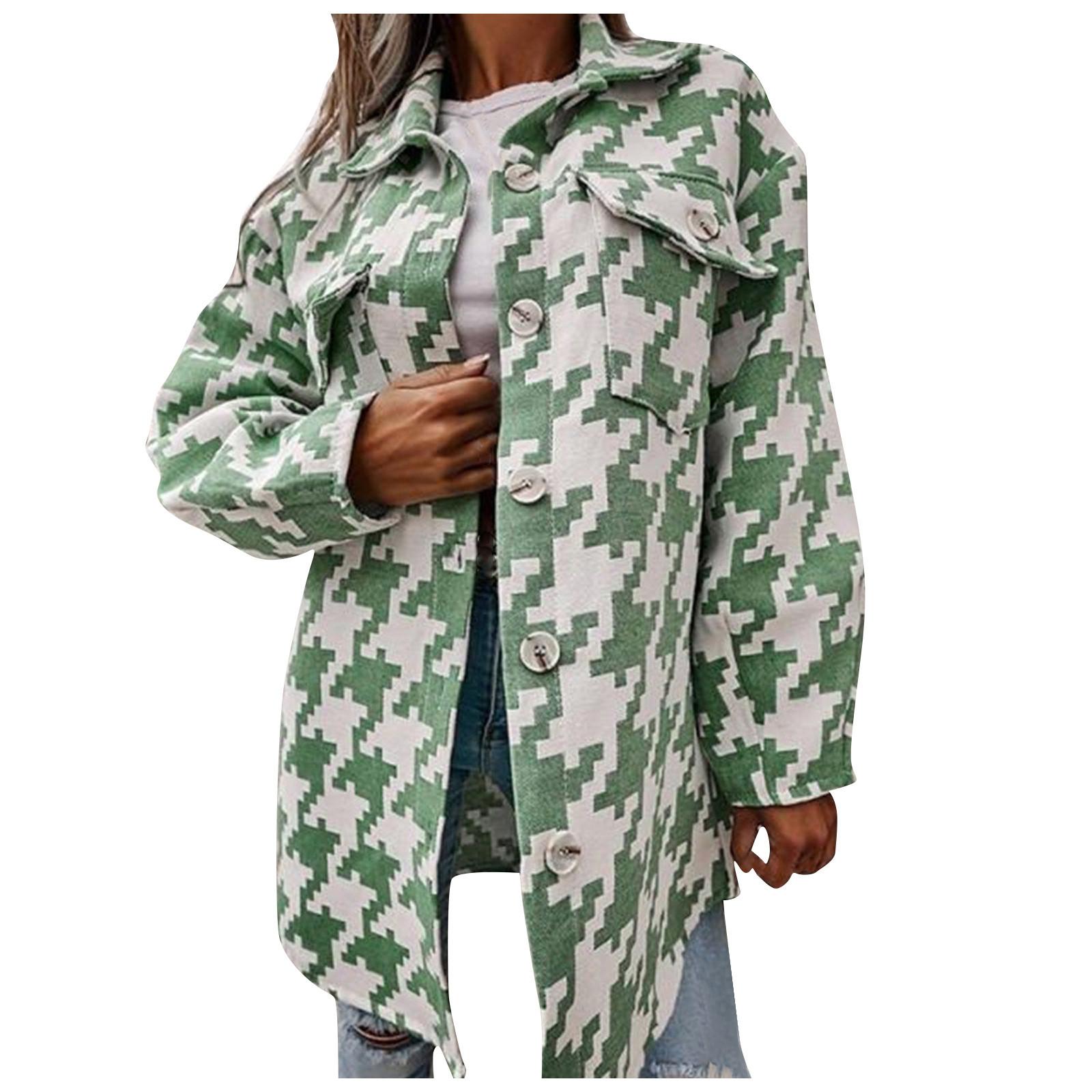 

(SU)Модная женская свободная рубашка большого размера с длинными рукавами, шерстяная повседневная куртка с узором «гусиные лапки»