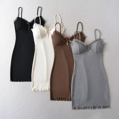 Spring And Autumn Slim Bottom Skirt, Short Skirt, Spicy Girl, Sexy Bag Hip With Chest Cushion, Lace Edge Splicing Strap Dress