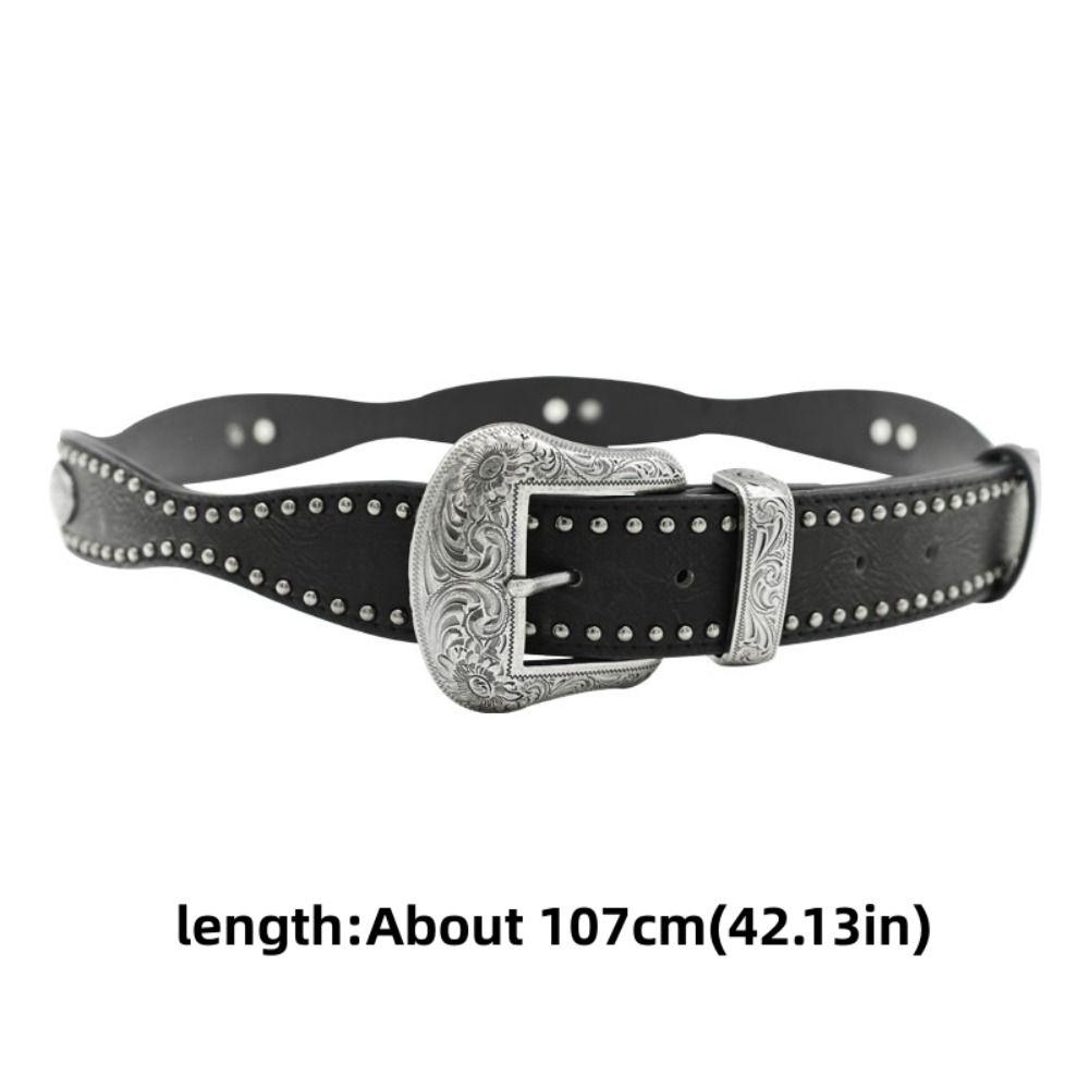 Y2K Black Belt Waist Seal American Style Leather Wide Belt New Rivet Belt Gifts
