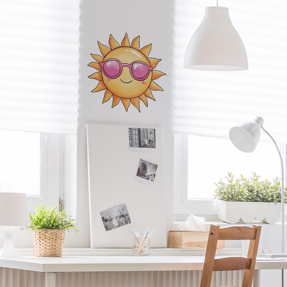 Creative Cute Sunglasses Sun Wall Sticker Self-Adhesive Removable Bedroom Living Room Hallway Dorm Home Decor Art