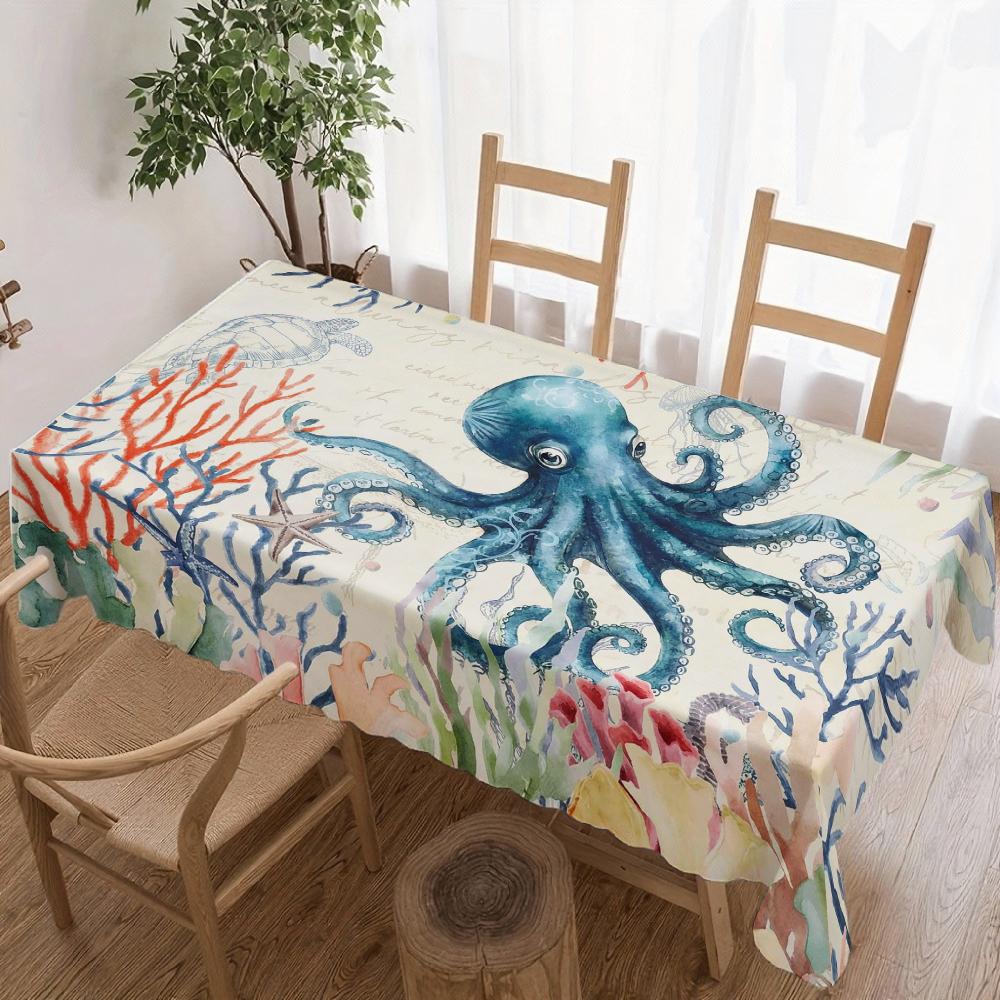 Jingyue Pet Unisex Coral Ocean Octopus Rectangle Tablecloth For Table Decor Holiday Party Waterproof Reusable Tablecloths For Table Kitchen Dining