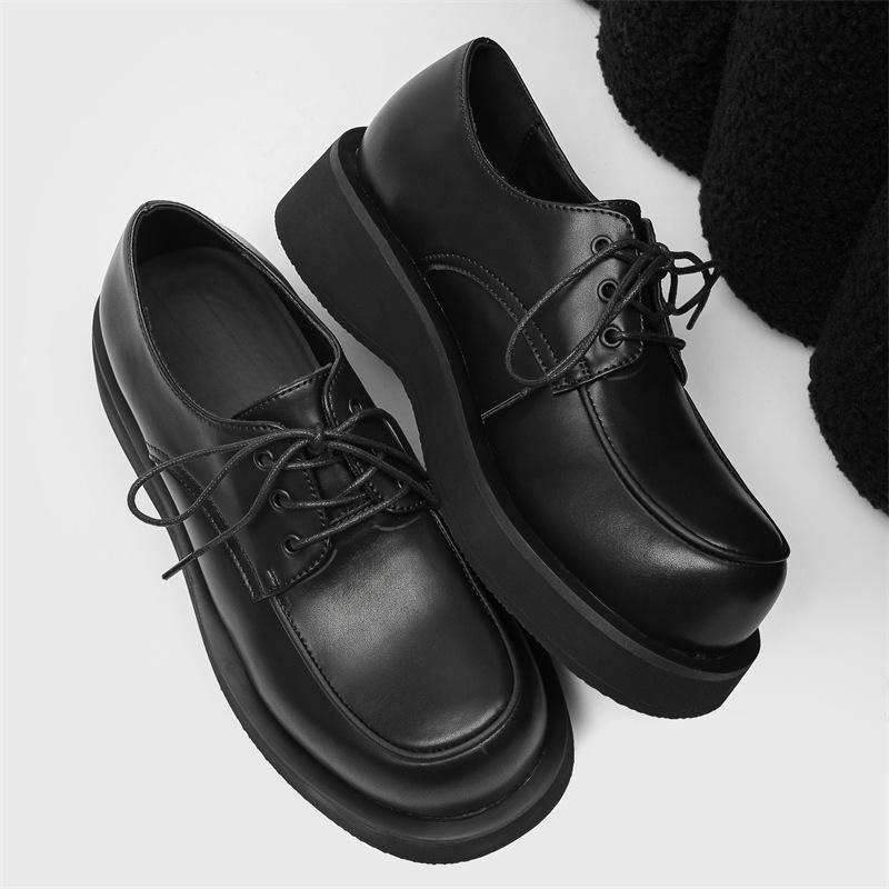 

Классические туфли дерби в стиле ретро, с квадратным носком, в британском стиле, мужские туфли на платформе, увеличивающие рост, простые и щедрые для работы, универсальные повседневные кожаные туфли 39 чёрный
