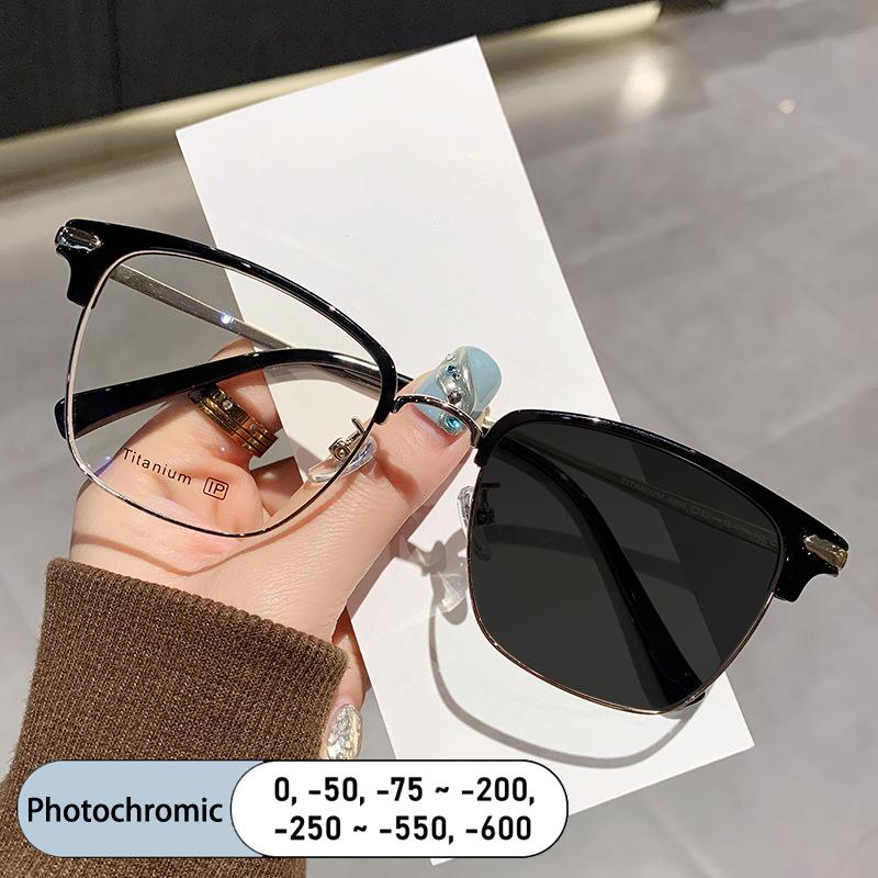 Brand Design Eyebrows Eyeglass Frame Anti Blue Light Prescription Myopia Glasses Photochromic 0~-600 for Men Women