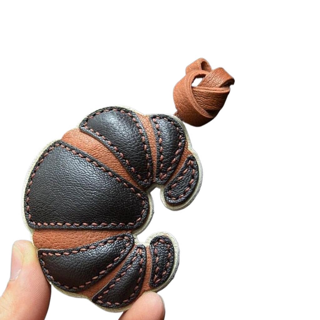 Handmade Leather Croissant Shaped Bag Charm Keychain Accessory for Fashion Enthusiasts Unique Backpack Accessories