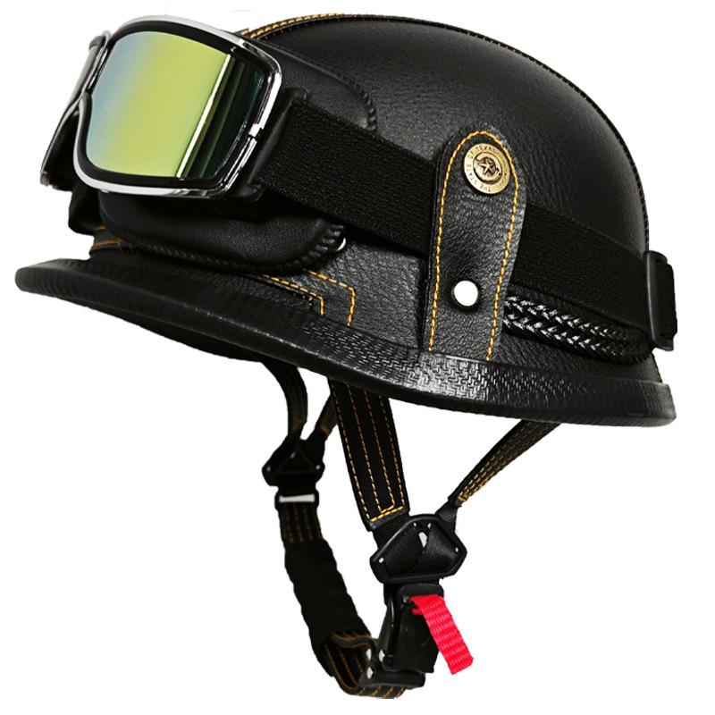 German Handmade Leather Helmet Men and Women Four Seasons Half Helmet Electric Vehicle Helmet Retro Steel Helmet