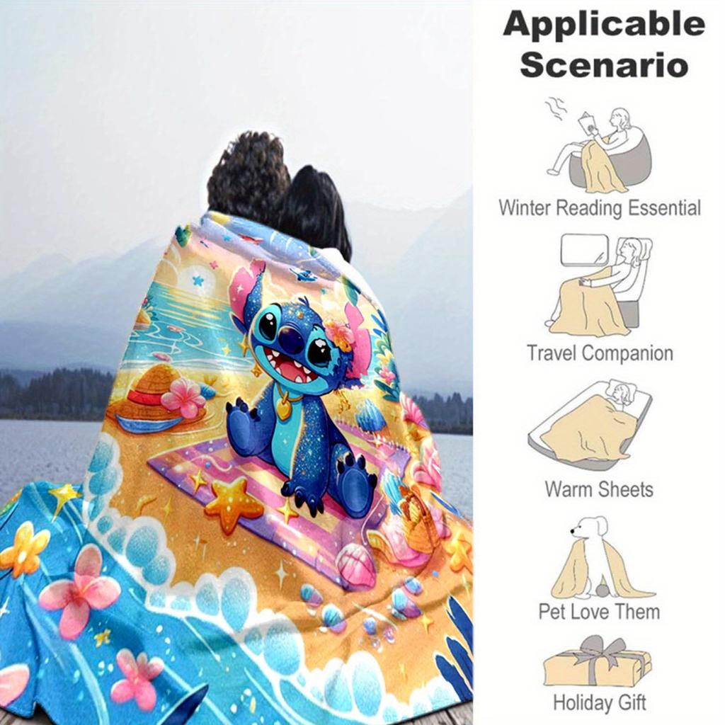 1pc Stitch Printing Blanket - Soft, All-Season Throw for Living Room, Bedroom,Personalized Gift with Adorable Cartoon Design