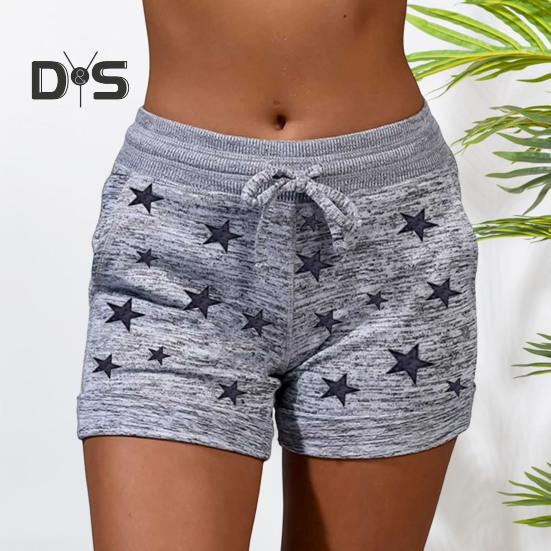 Women's Summer Beach Shorts Casual Elastic Drawstring Sports Bottom Mid-Waist Yoga Shorts Pants with Pockets