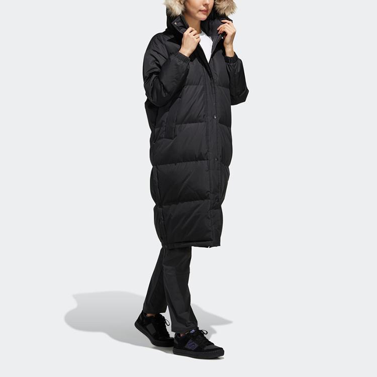 Adidas Womens Long Down Jacket Warm Windproof Outdoor Sports Winter Women Jacket Black EH3982