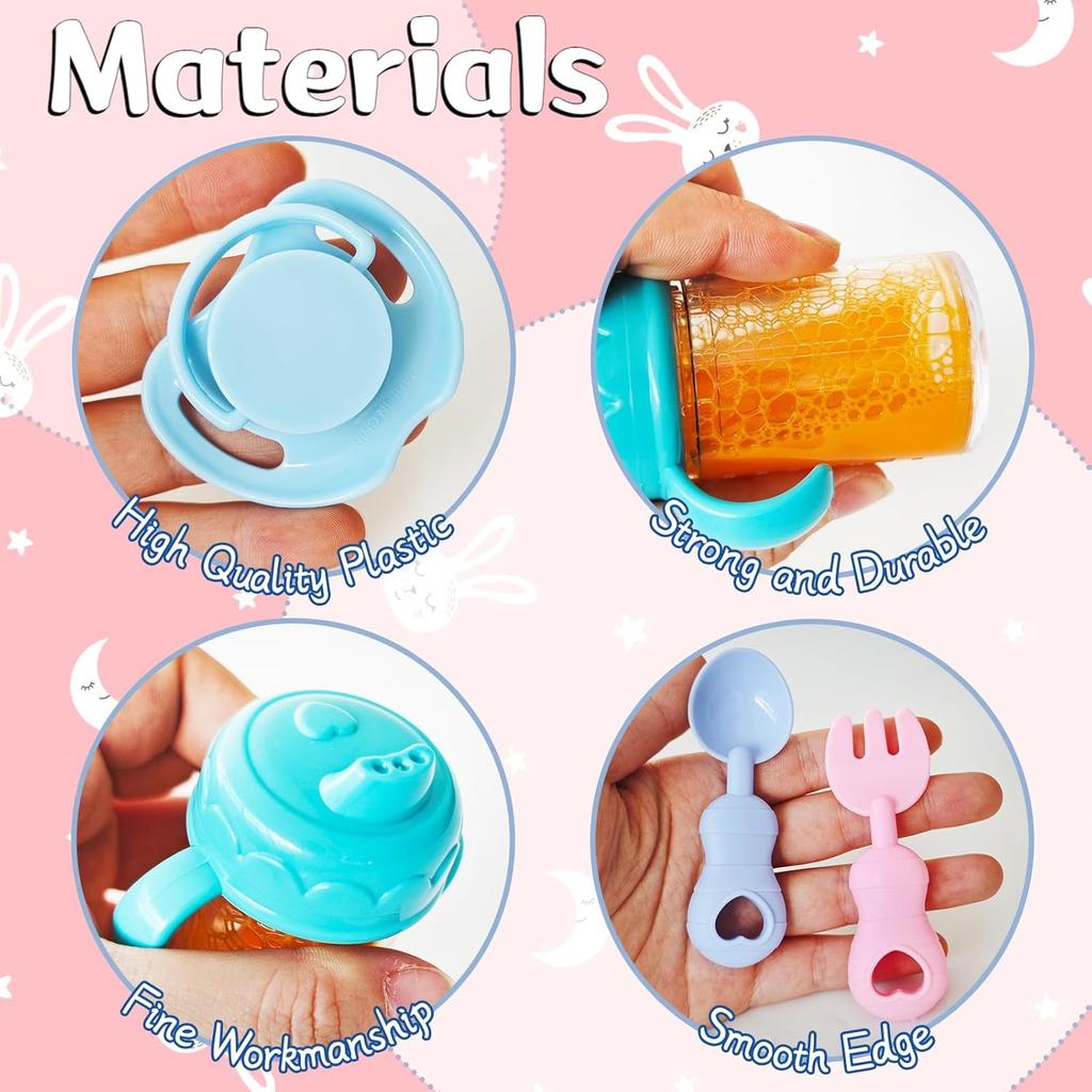 Pretend Play Baby Doll Care Feeding Set Toy Doll Accessories Set With Pacifier Disappearing Milk & Juice Bottles Tableware Gift