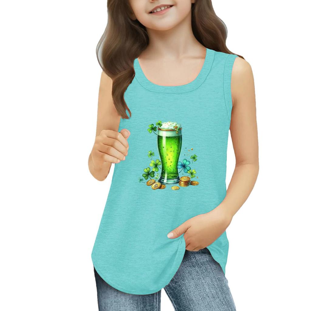 Mädchen Kinder Sommer Rundhals Ärmellose Shirts Tanktops St. Patrick's Day