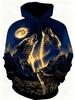 American Men's Autumn Moon Wolf Roar Print Comfortable Soft Hooded Sweatshirt Long Sleeved T-shirt Outdoor City Street Style Top