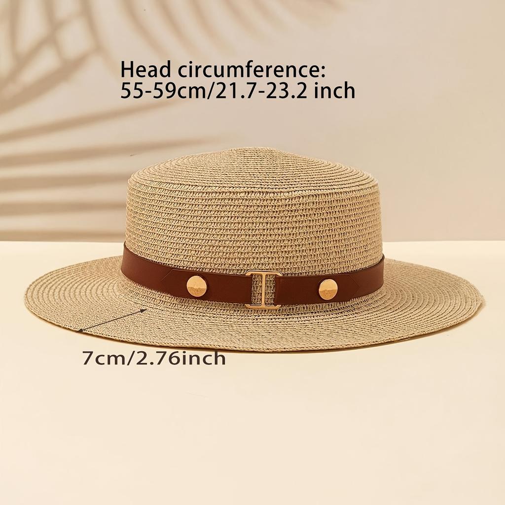 Women'S Summer Straw Hat with a Flat Top, Perfect for Outings And Sun Protection At The Beach.