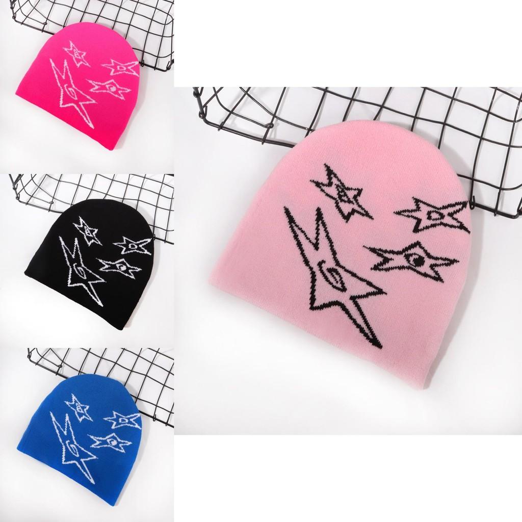 Street Style Knit Cap With Star Embroidery And Acrylic Fabric For Fall Winter Outdoors