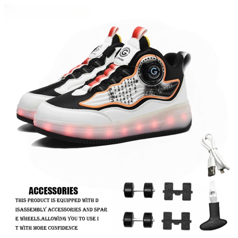 Roller skates outdoor training shoes creative gifts for boys and girls double row four wheels with LED lights parkour shoes