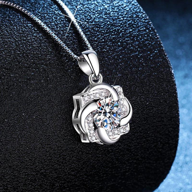 Real Platinum Carat Moissanite Pendant Necklace Rotating Windmill Original Design Color Moissanite Necklace