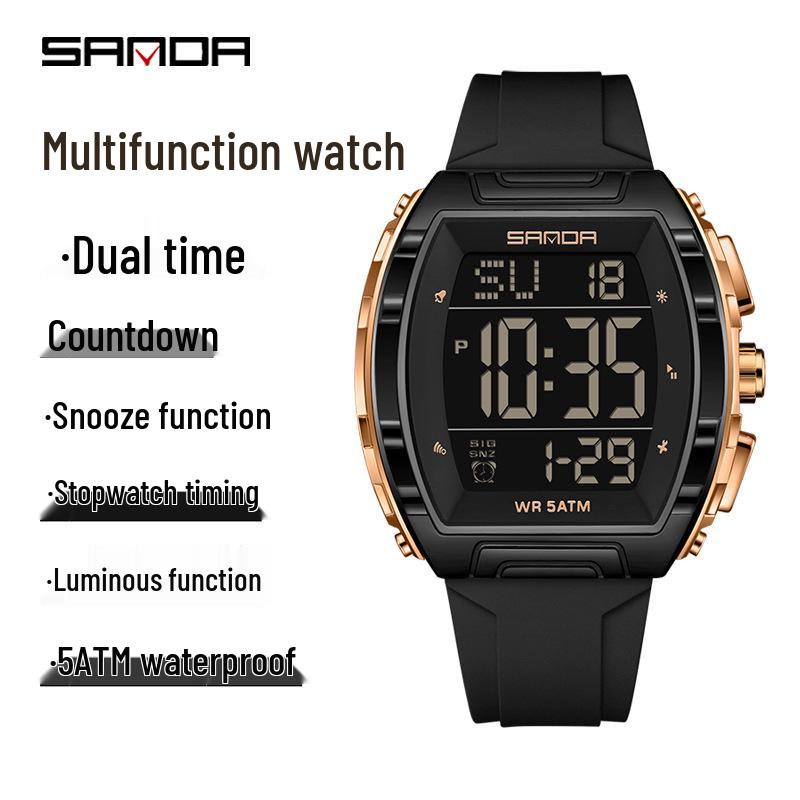 SANDA Men's Multifunctional Barrel-Shaped Sports Watch - Waterproof & Fashionable with Single Display Timing