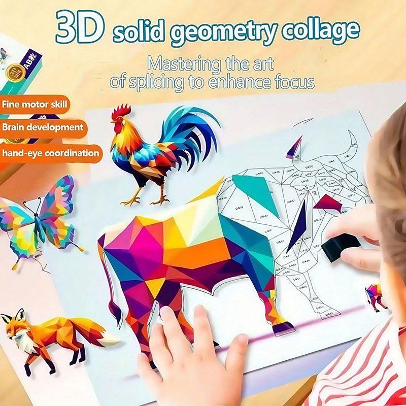 Animal Jigsaw Puzzle Stickers Handmade Creative Collage Art Set With Self-Adhesive Paper Back To School Gifts 3D DIY educational Kid Friendly