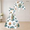 Women Plus Size Sleeveless Two Piece Midi Dress Set Tie Front V Neck 3 4 Sleeve Hiking Print White