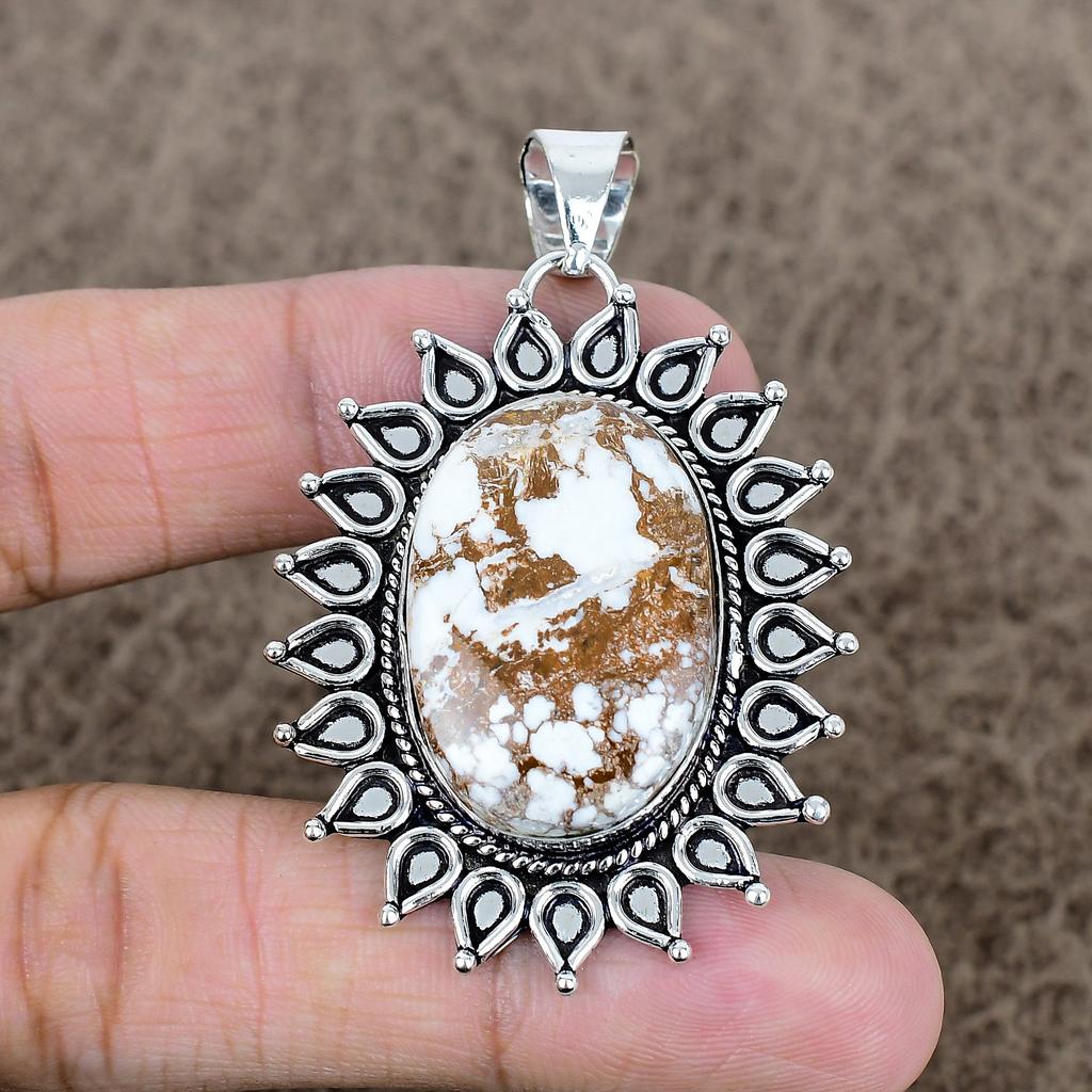 Wild Horse Gemstone Handmade 925 Sterling Silver Jewelry Pendant 2.36" KKG-756