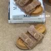 Korean version of gray fluffy slippers women's models in early autumn 2025 new thick-bottomed piled outer wear plush Birkencotton slippers