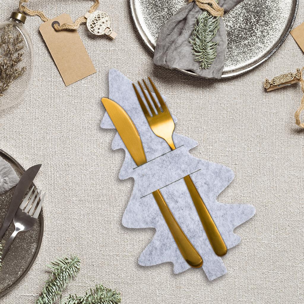 4/8pcs Christmas Knife Fork Holder Felt Xmas Tree Star Shape Pocket Cutlery Bag New Year Party Dinner Table Decoration Organizer