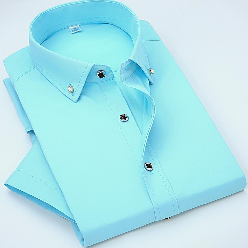 Men’s Thin Solid Color Short Sleeve Shirt Slim Turn-down Collar Casual Business Style Professional Daily Office Top
