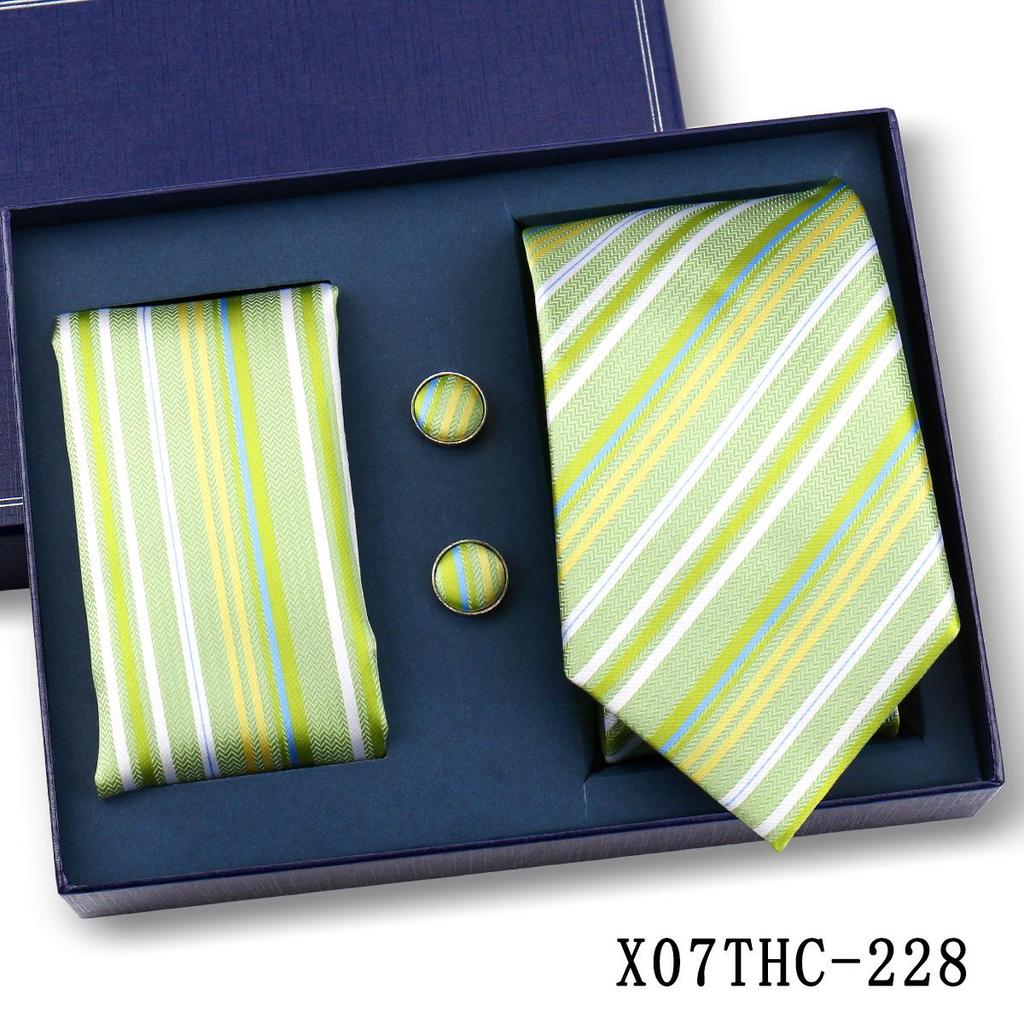 Men's Black Striped 3-Piece Gift Set: Hand-Tied 8cm Tie with Pocket Square & Cufflinks