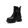 Womens Black Fashion Thick Sole Platform Short Boots Round Toe Chunky Heel Side Zip Motorcycle Fall Winter