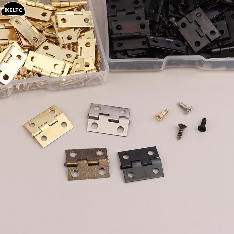 50pcs/box Hinges + 200 Screws Iron Gold Silver Black Bronze 4 Holes Durable Furniture Hardware Mini Hinge Decor