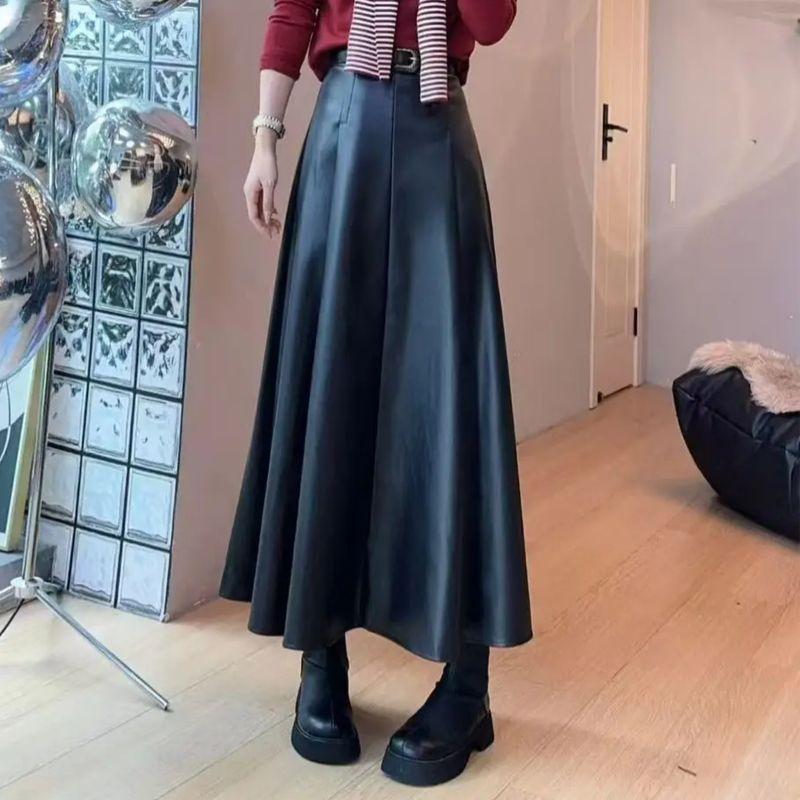 

2025 Супер Горячий Комплект из Двух Вещей Весенняя Одежда Женская Одежда Джинсовая Лоскутная Вязка Свитер Кожаная Юбка Комплект из Двух Предметов Набор OOTD Skirt M(100-110)