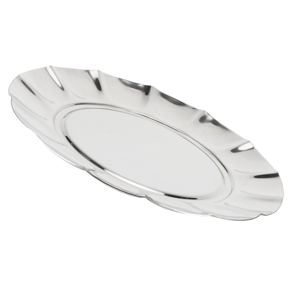 Stainless Steel Round Dinner Plate Dish Food Fruit Snacks Tray Tableware Kitchen Accessory7in