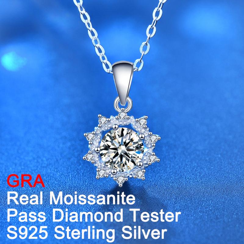 D Color 1 Carat Real Brilliant Moissanite Necklace Pendant Platinum 925 Pure Silver Fine Jewelry Certificate Pass Diamond Tester