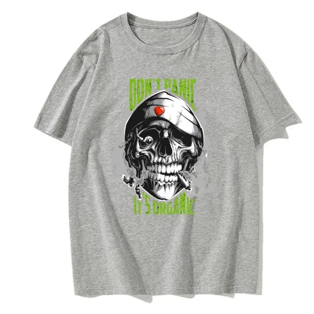 Herren T-Shirts Europäische Größe Modisch und Lässig Rundhals Einfarbig Vielseitige Sommeroberteile Hip-Hop Totenkopf Print T-Shirt