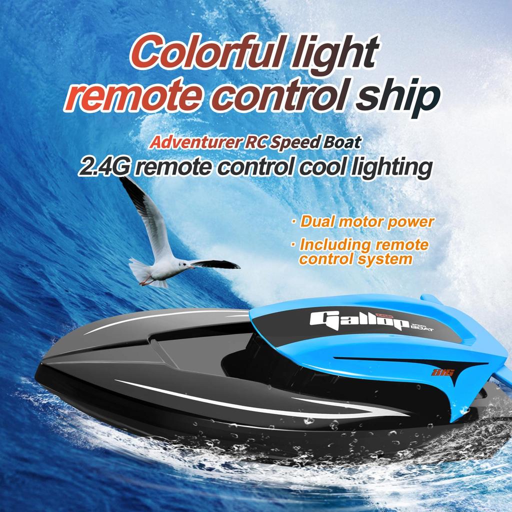 2.4G High-Speed Remote Control Waterproof Electric Speedboat with Lights for Kids