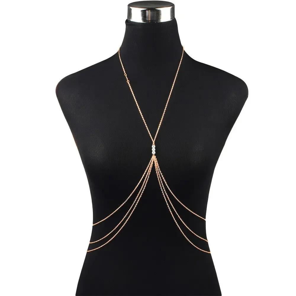 

Simple Sexy Chest Chain Bikini Belly Chains for Women Cross Waist Chains Female Body Suit Girl Beach Jewelry золотистый
