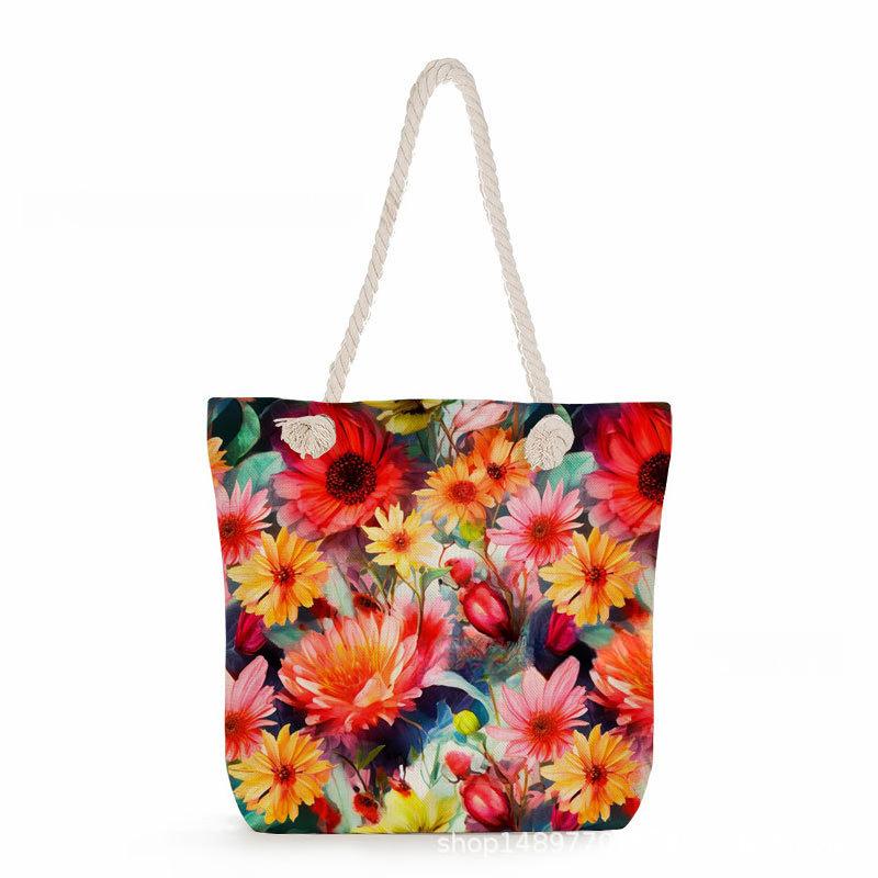 Multifunctional Flower Printed Thick Rope Shoulder Beach Bag 7578 KTB